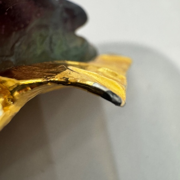 VTG Daum France Pate De Verre Purple Green Frog Gold Lily Pad Pendant - Picture 12 of 13